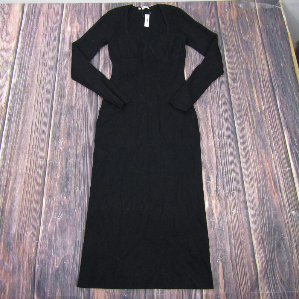 Madewell Sweater Dress Women Medium Black Sweetheart Bustier Midi NO109 BK5229 - Picture 4 of 8